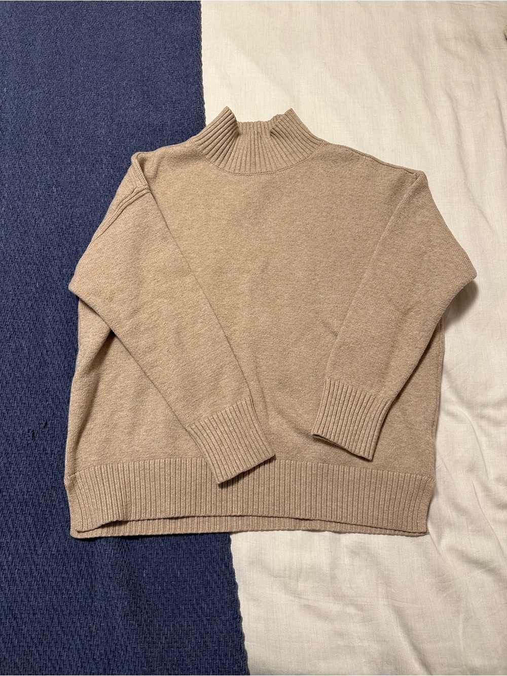 Magaschoni Beige Ribbed Mock Neck Sweater